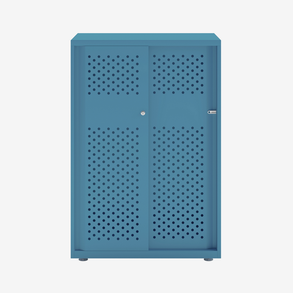 Perforated Metal Cabinet with Sliding Door in Blue | Bisley Glide