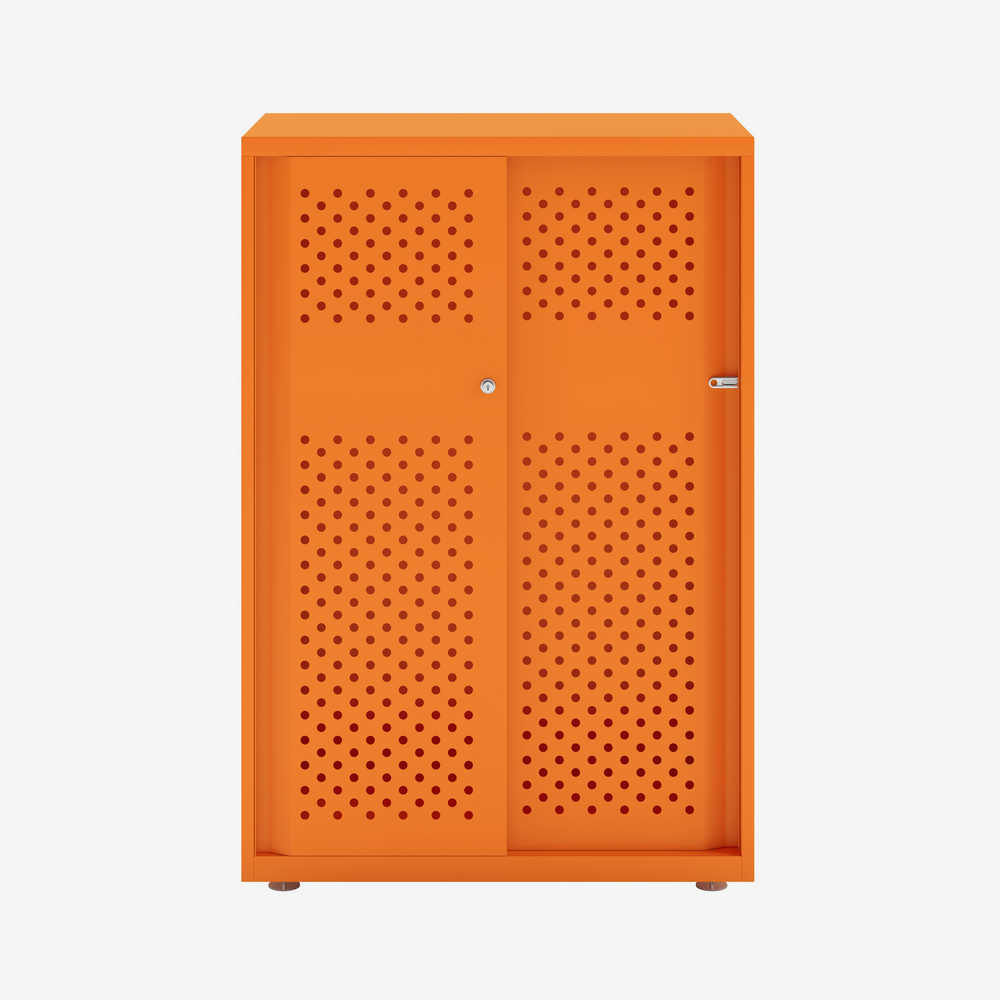 Perforated Metal Cabinet with Sliding Door in Orange | Bisley Glide