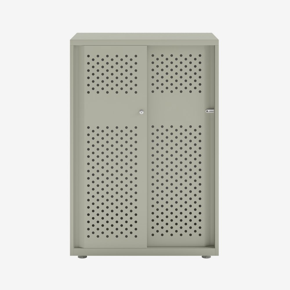 Perforated Metal Cabinet with Sliding Door in Goose Grey | Bisley Glide