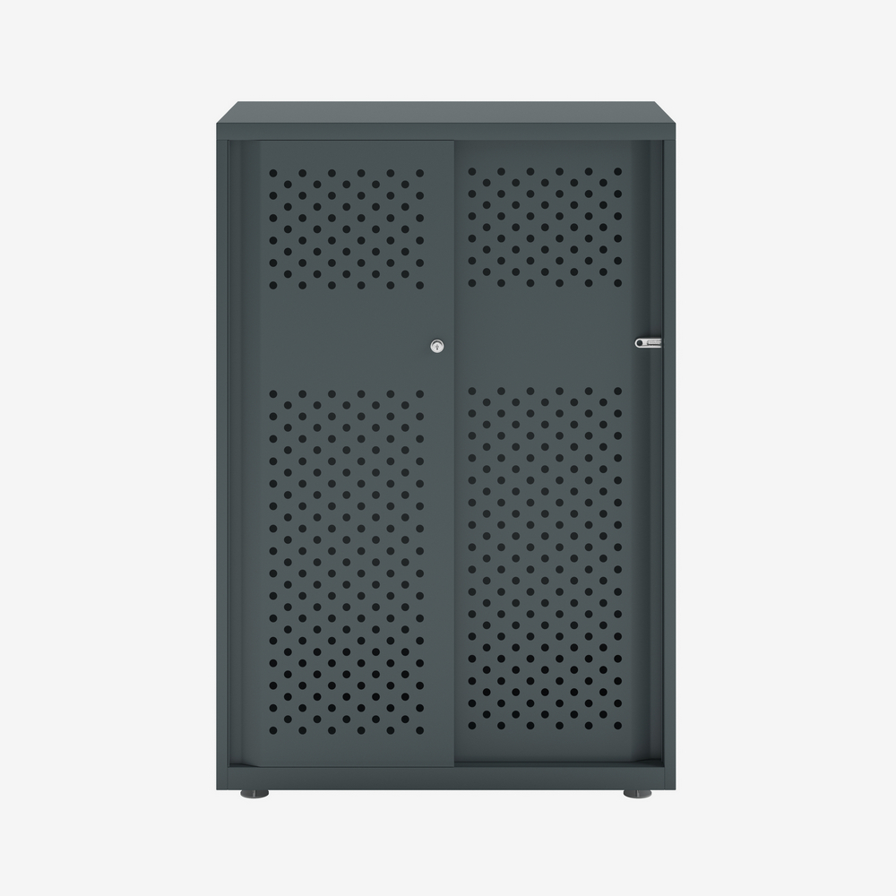 Perforated Metal Cabinet with Sliding Door in Anthracite Grey | Bisley Glide