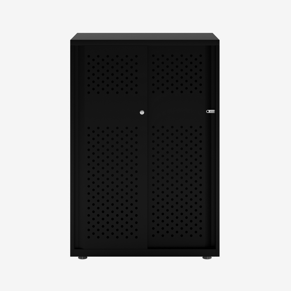 Perforated Metal Cabinet with Sliding Door in Black | Bisley Glide